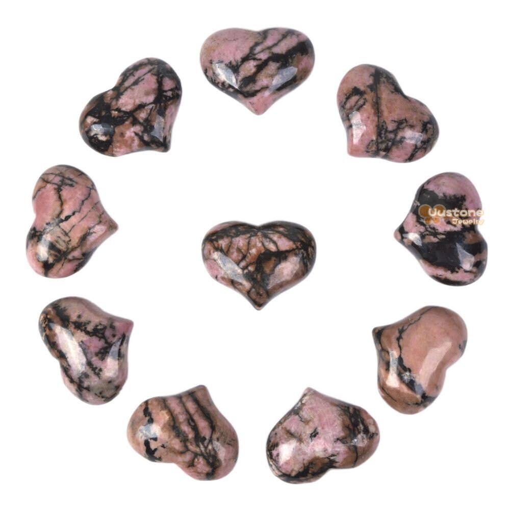 25mm Matrix Rhodonite Puff Love Hearts 1 Inch Crystal Healing Reiki Pocket Stone