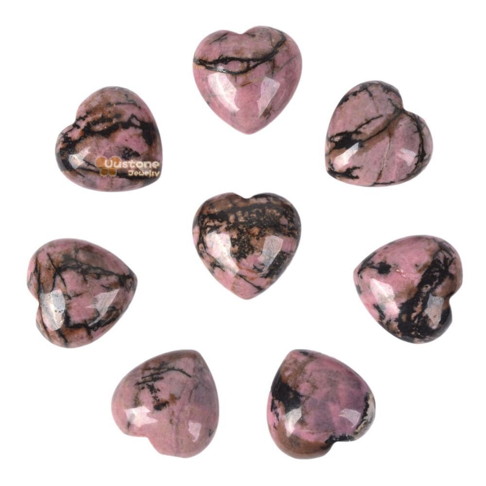 25mm Natural Matrix Rhodonite Rock Crystal Puff Love Mellow Hearts Crystal Healing Reiki Pocket Stone Chunky