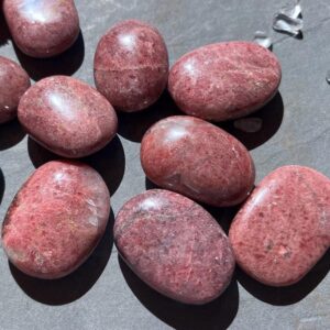 Aaa Rhodonite Palm Stone | Oval Pink Crystal From Madagascar