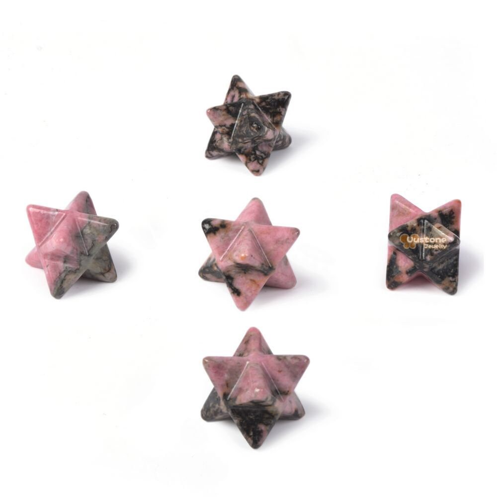 Carved Matrix Rhodonite Gemstone Crystal Merkaba Star Energy Healing Sacred Geometry Chakra Stone