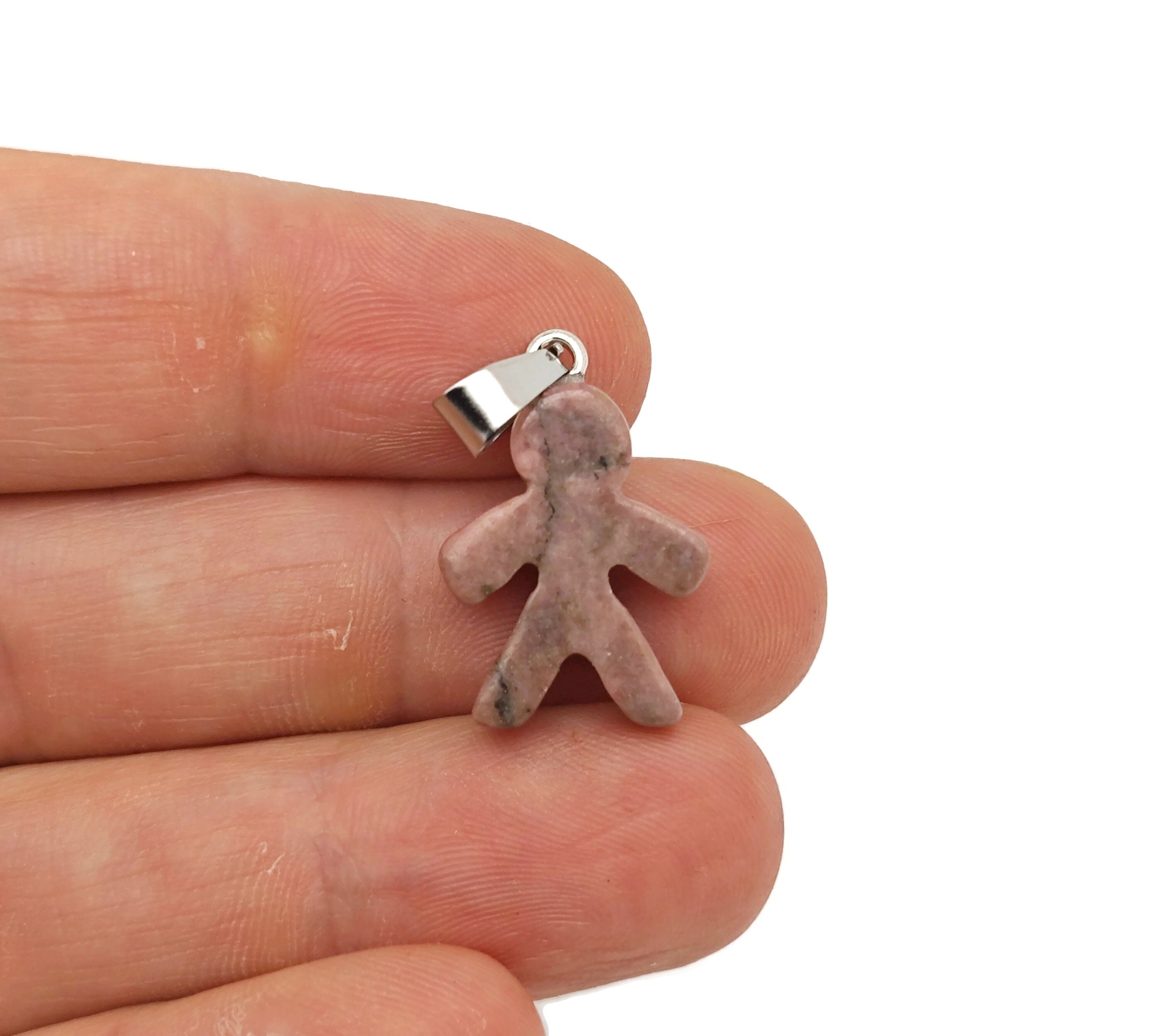 Rhodonite Crystal Gingerbread Cookies Men Pendants - Christmas Gift - Mineral Specimens - Christmas Carving - Best Quality - Nc1538