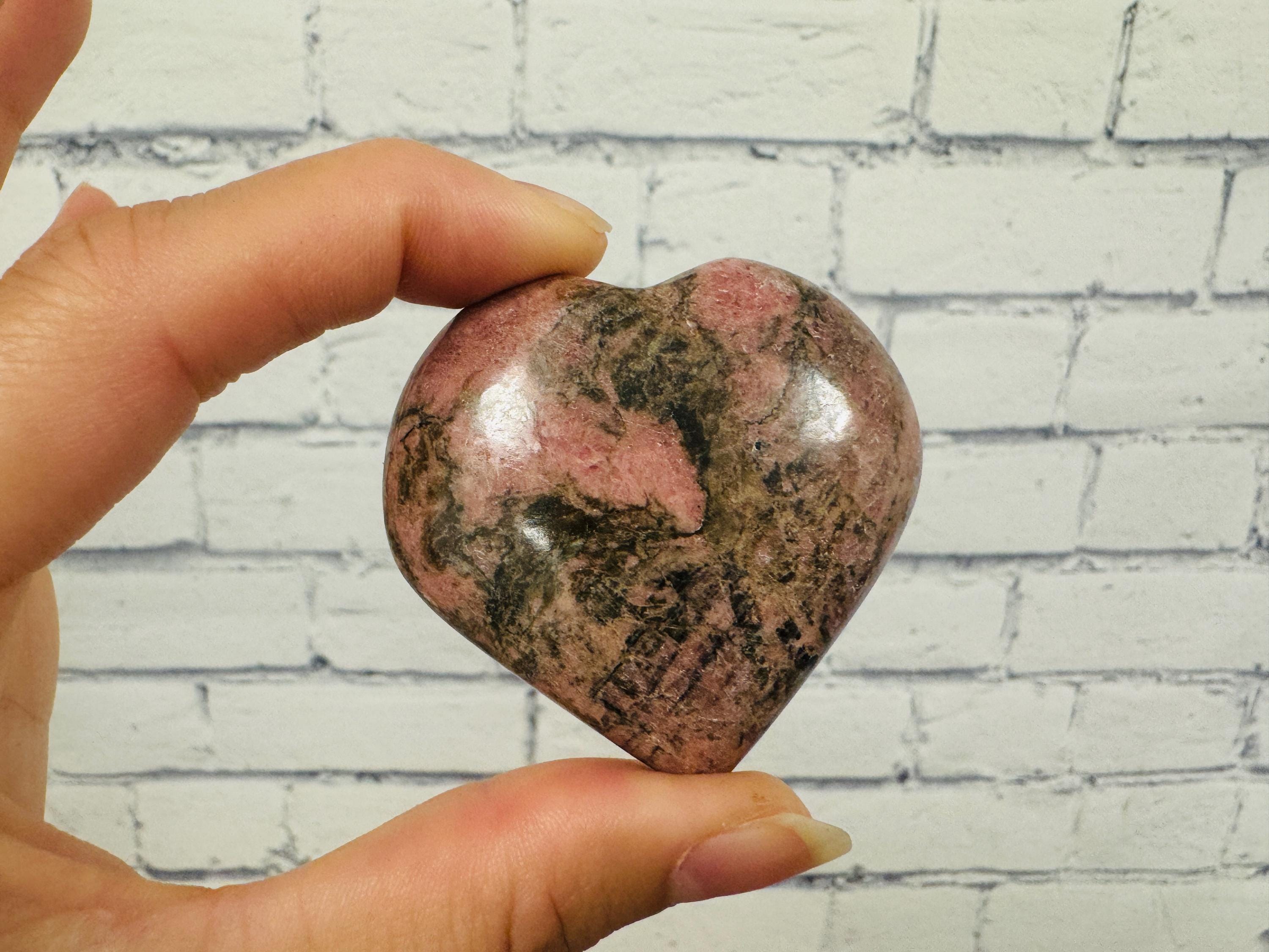 Rhodonite Crystal Heart, Palm Stone, Healing Gemstone, Pocket Crystal
