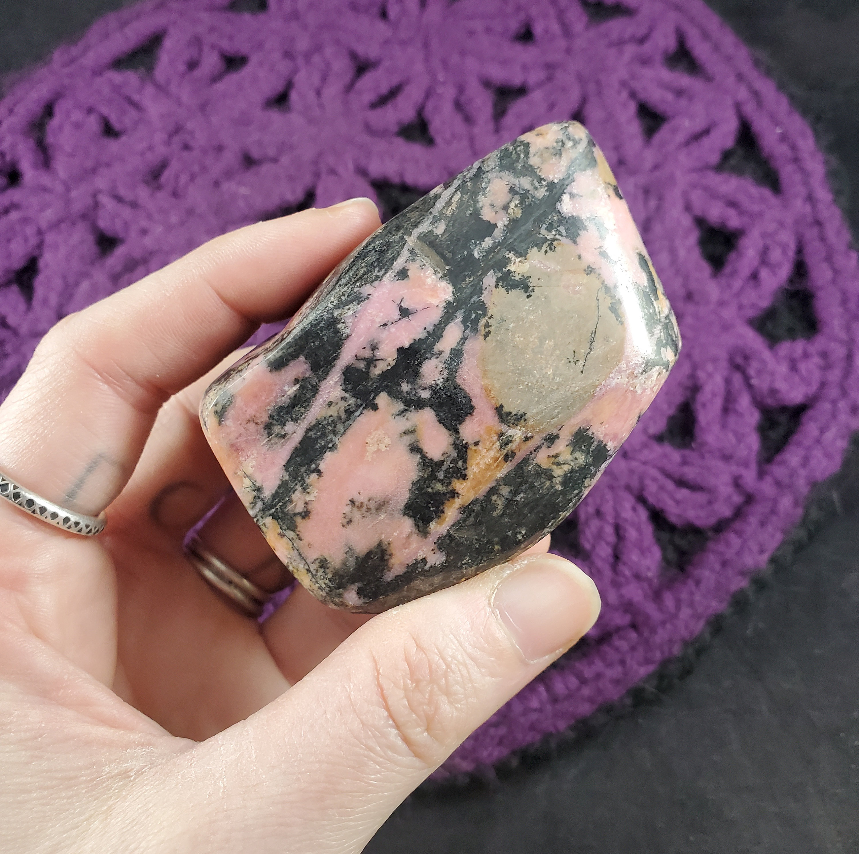 Rhodonite Freeform Polished Crystal Stone Pink Black Heart Chakra Self Standing
