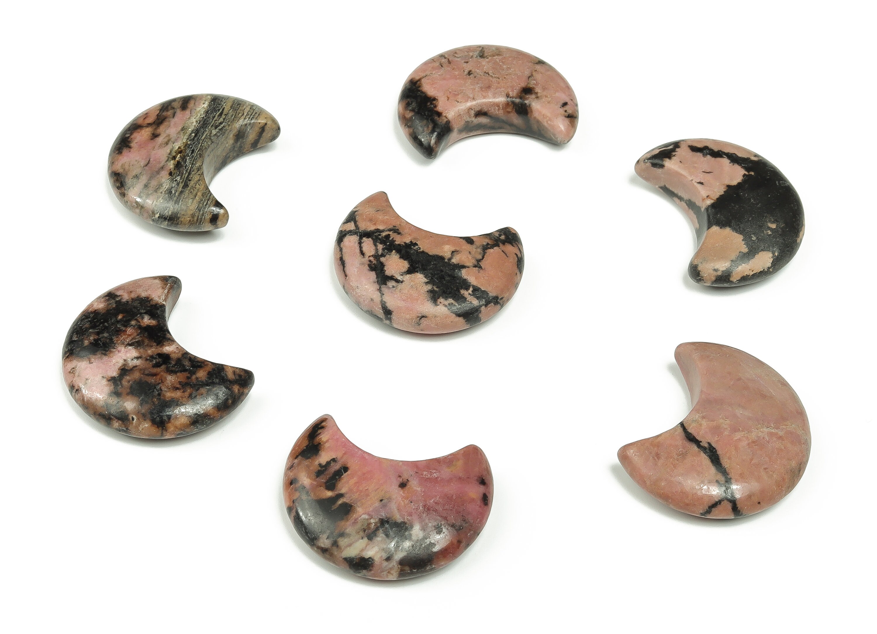 Rhodonite Gemstone Moon - Crystal Moon - Carved Moon - Healing Crystal - Gemstone Crescent – 3×1.6cm – Mo1037