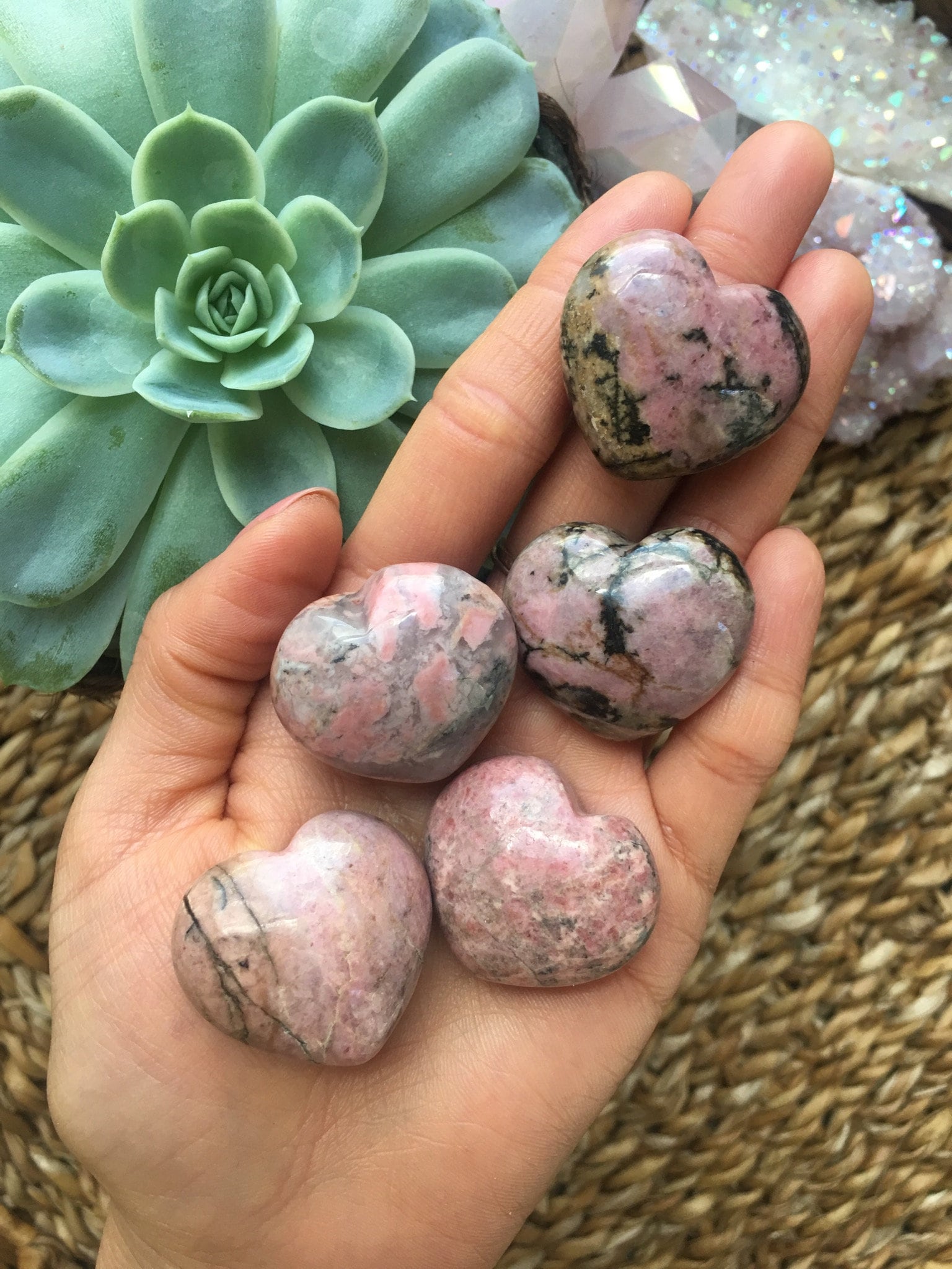 Polished Rhodonite Heart, Pocket Stone (3cm)