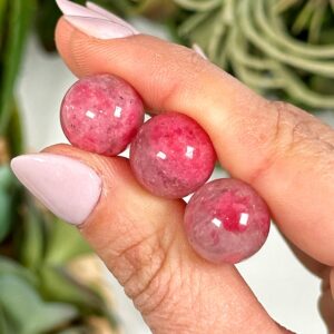 Rhodonite In Quartz Mini Sphere | 14mm | - No. 545 (polished Pink Crystal Ball, Heart Chakra)