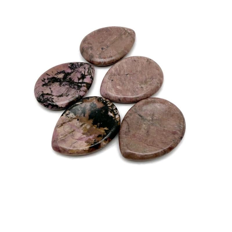 Rhodonite Natural Worry Stone - Teardrop Shaped Natural Gemstone - Relaxing – 45mm - Wo1087