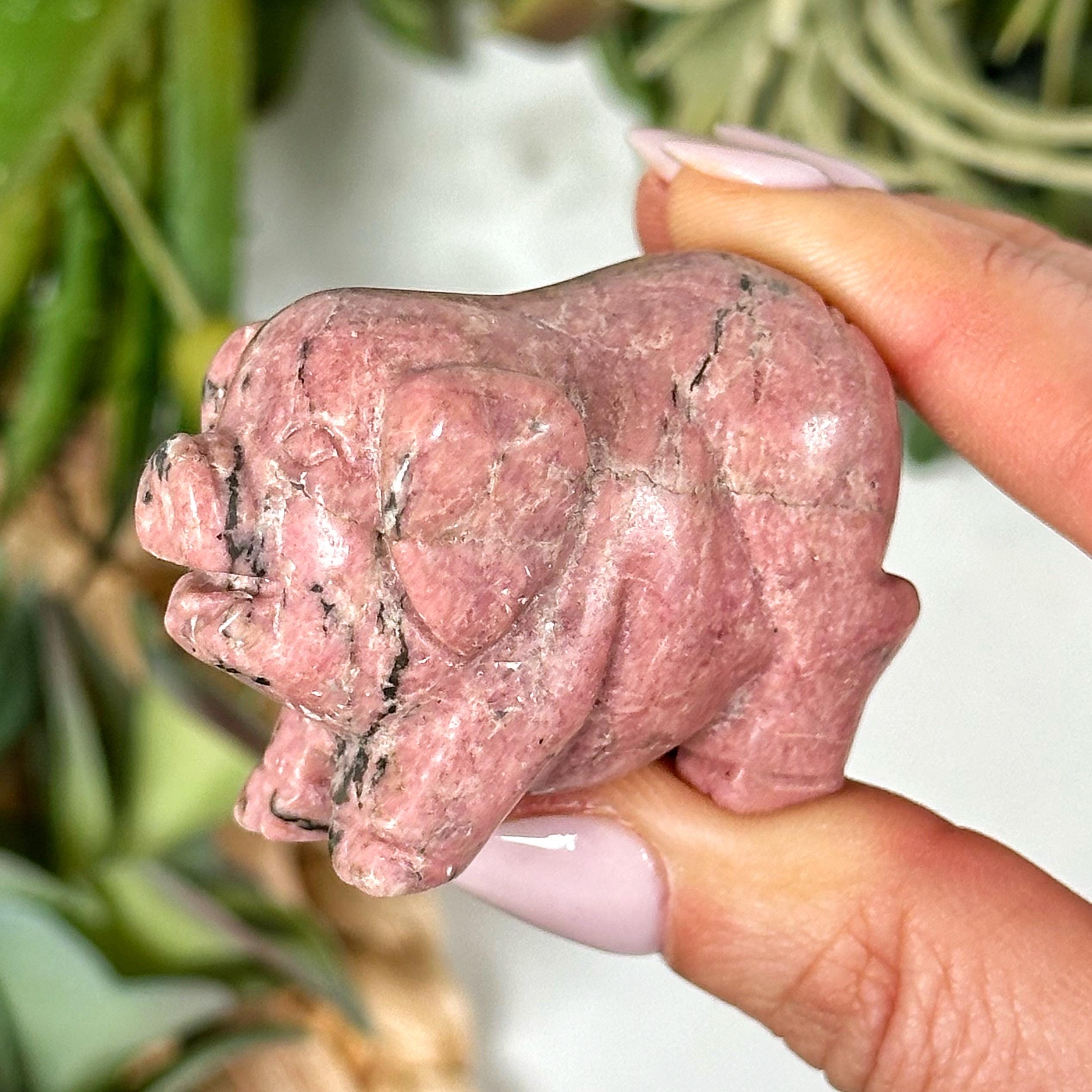 Rhodonite Pig | 85g | - No. 916 (polished Pink Crystal Carving, Heart Chakra, Love)