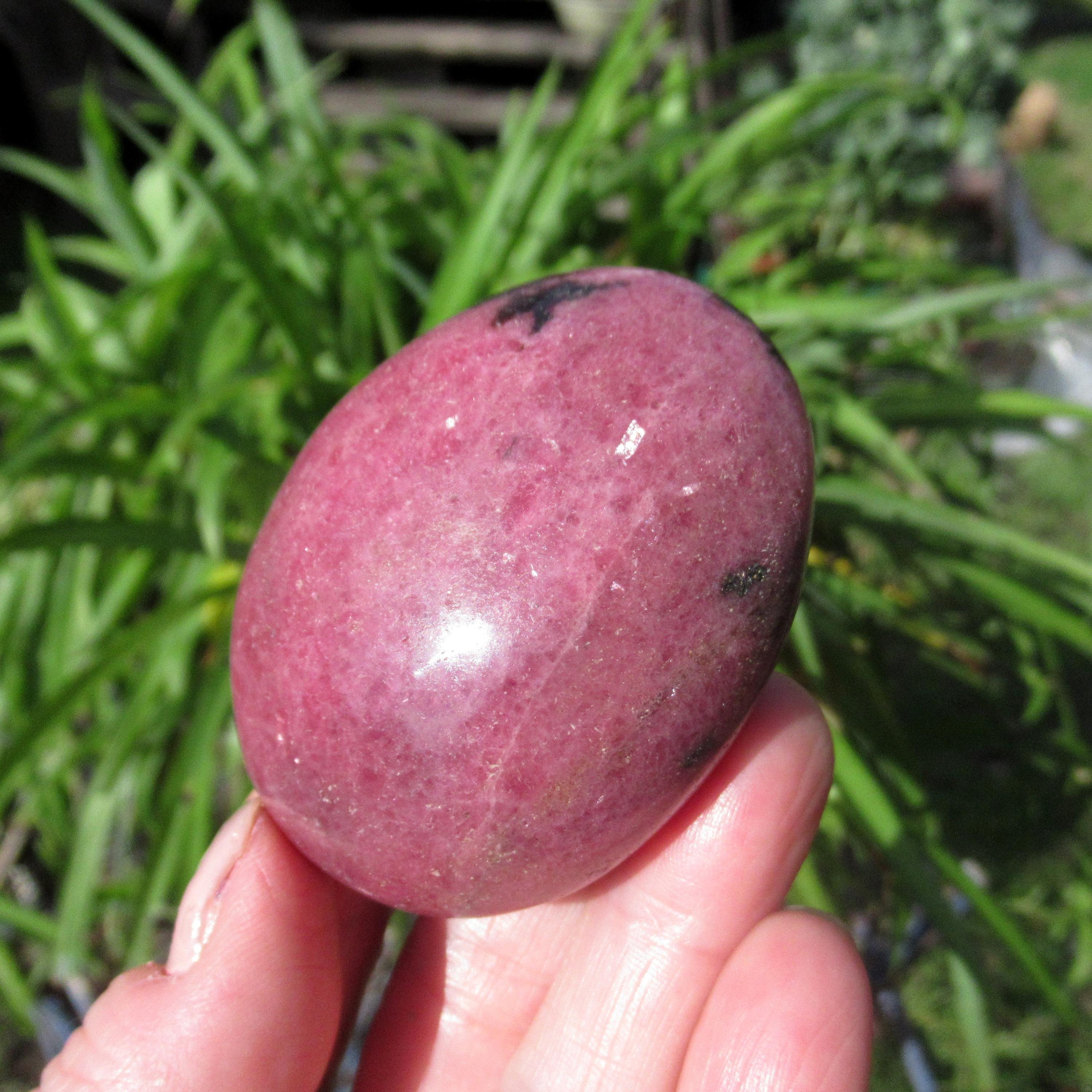 Rhodonite Palm Stone, Natural Raspberry Pink Rhodonite From Madagascar