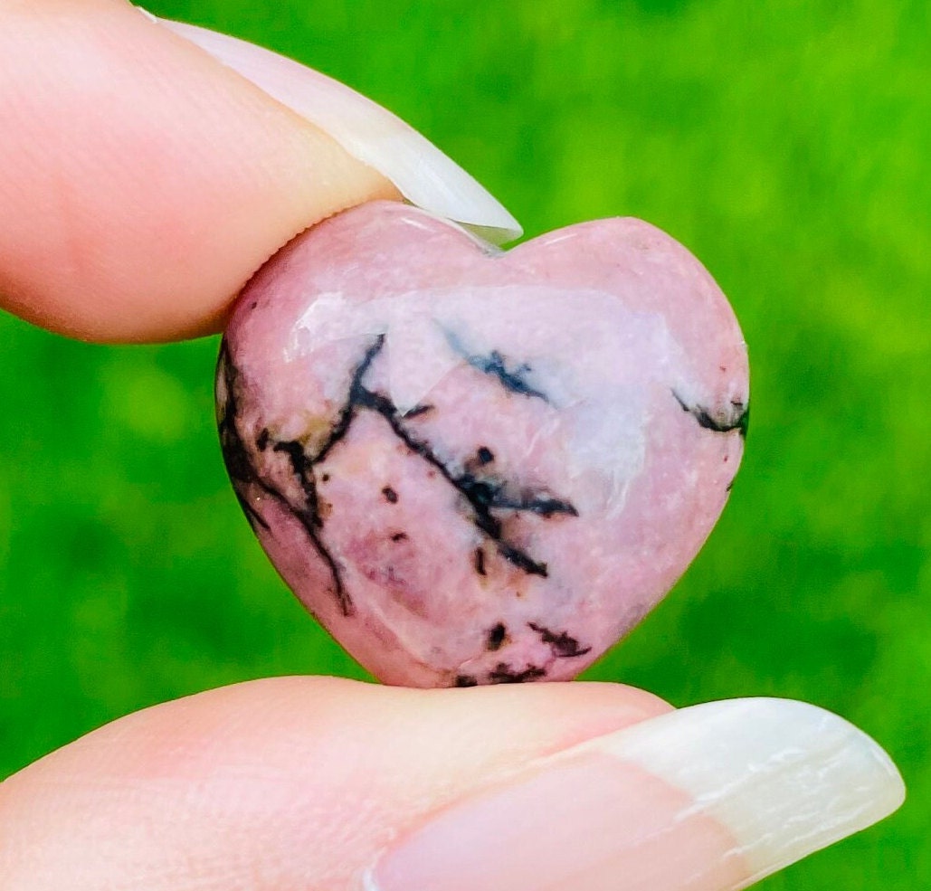 Pink Rhodonite Heart (1) Xs Rhodonite Crystal Heart, Gemstone Heart, Mini Black Pink Rhodonite