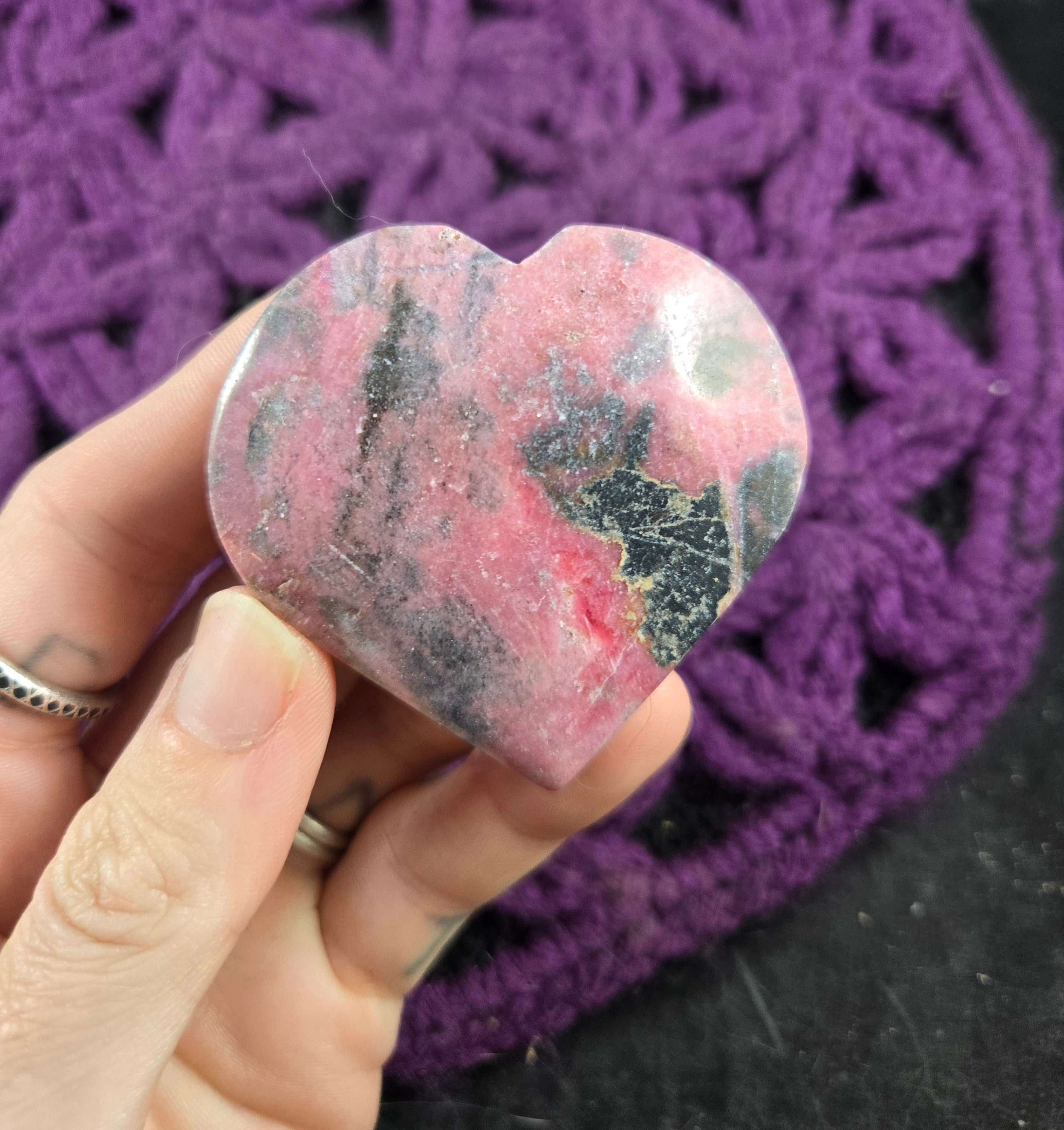 Pink Rhodonite Heart Shaped Stone Crystal Polished Love Pink Heart Chakra