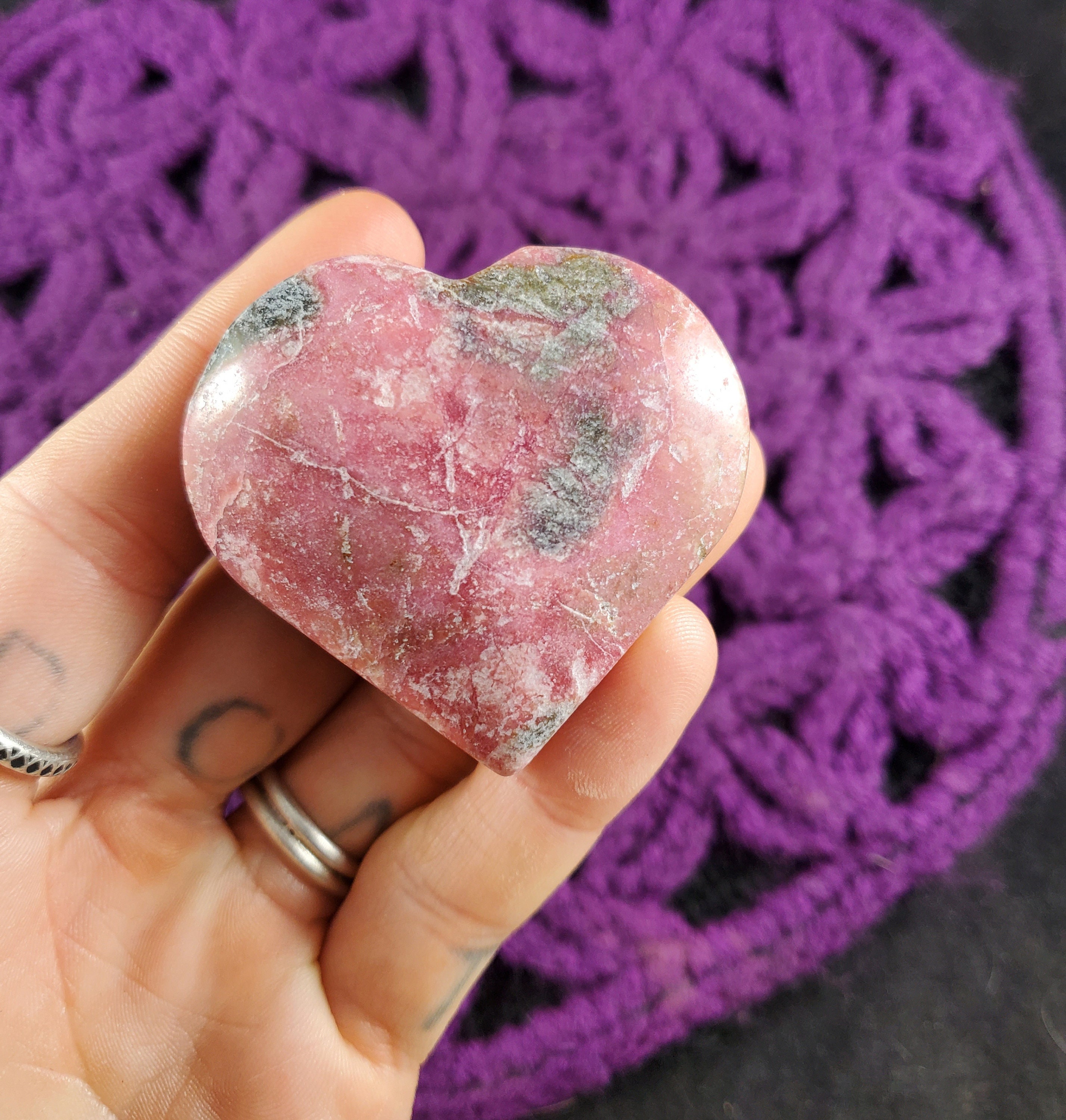 Pink Rhodonite Heart Shaped Stone Crystal Polished Love Pink Heart Chakra