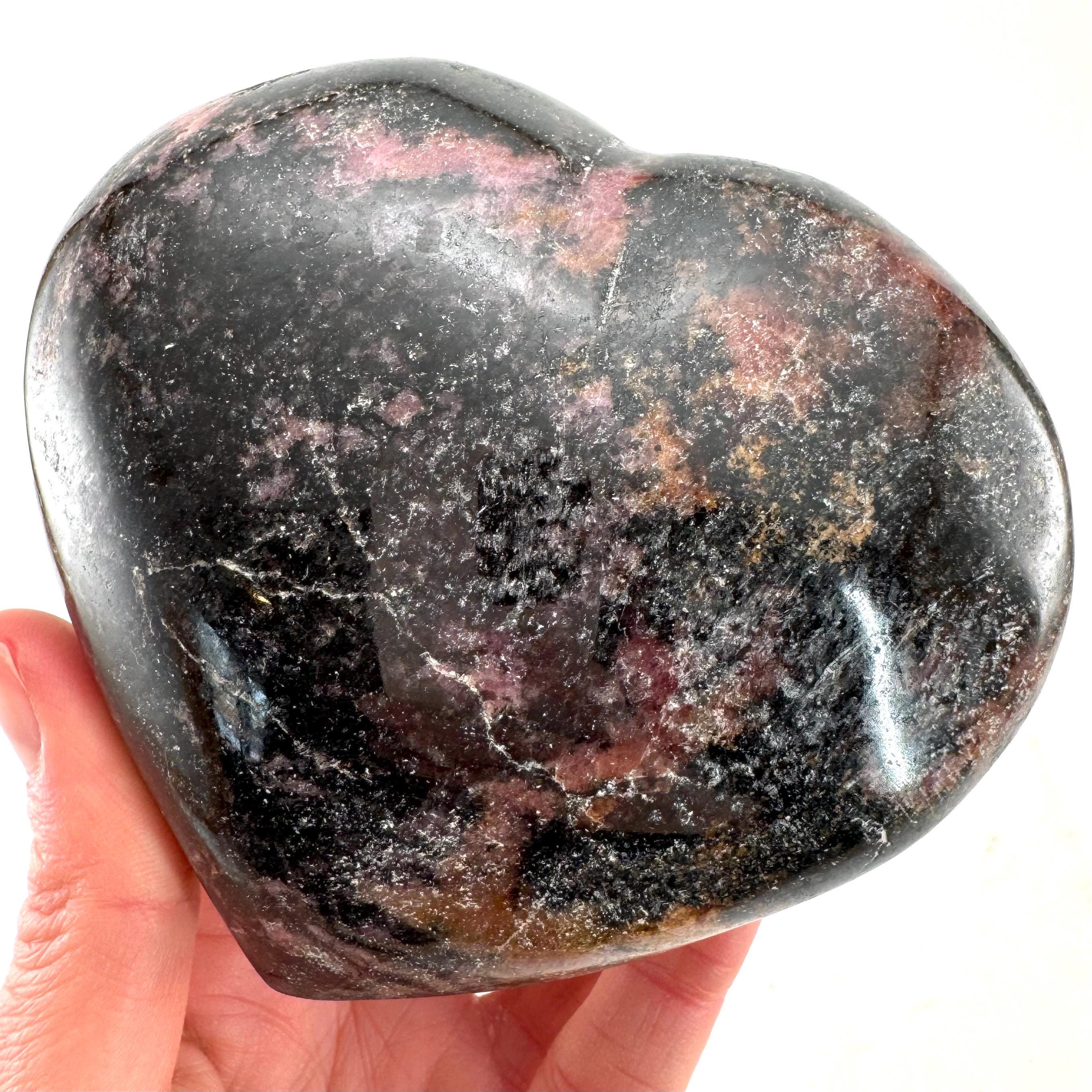 Polished Rhodonite Heart Palm Stone (10.5 X 9.2 Cm) Polished Rhodonite Heart Palm Stone (10.5 X 9.2 Cm)