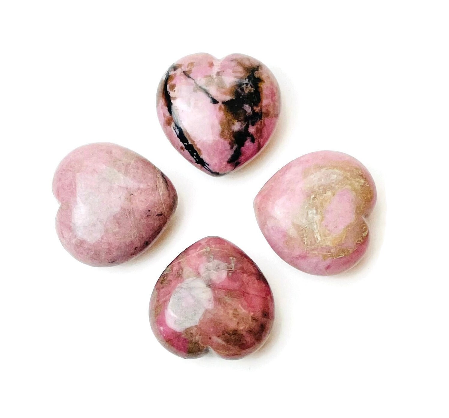 Polished Rhodonite Heart: Pink & Black Gemstone Carving (20-30mm)