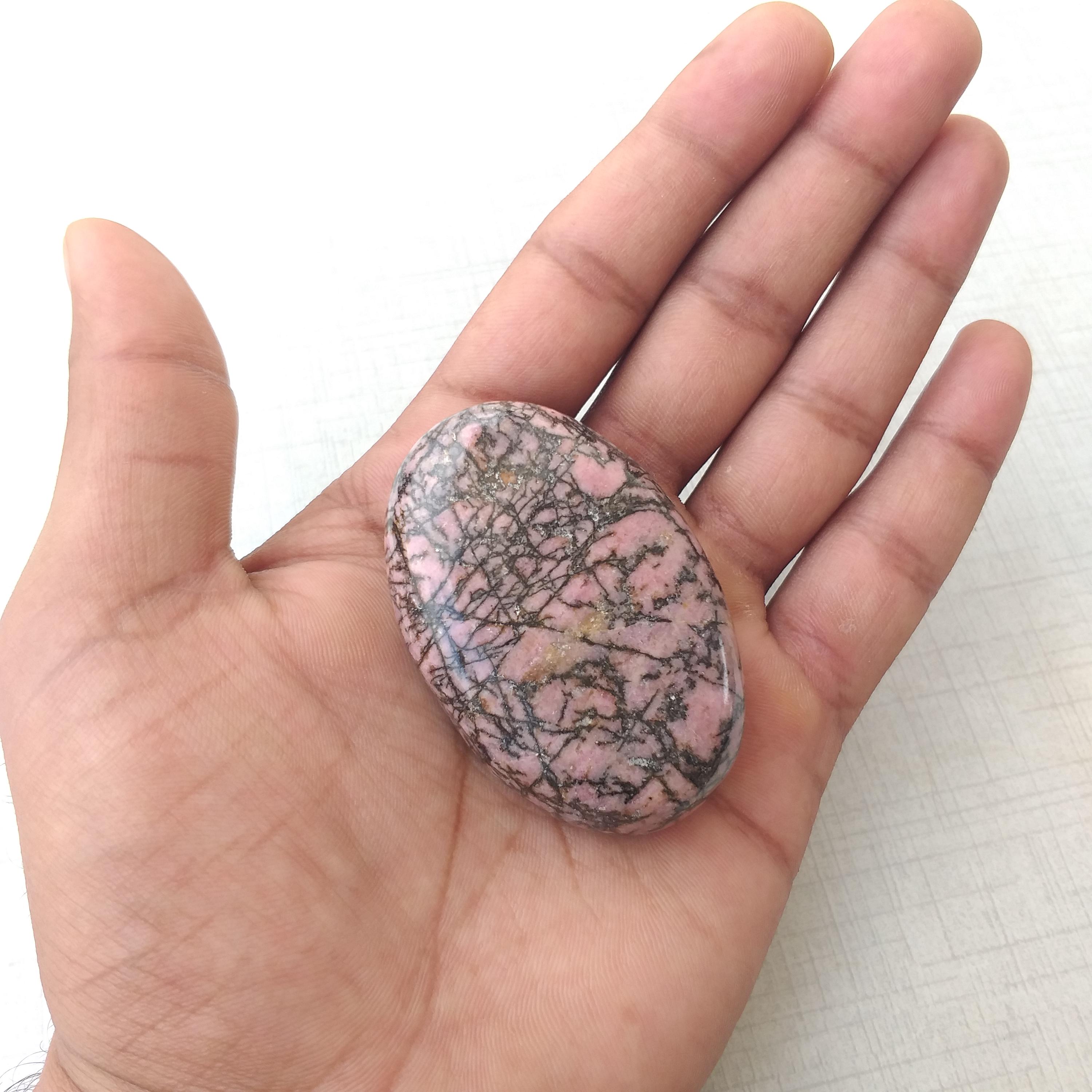 Polished Rhodonite Palm Stone: Aaa Quality Healing Crystal (60x40x21 Mm, 118 Grams)