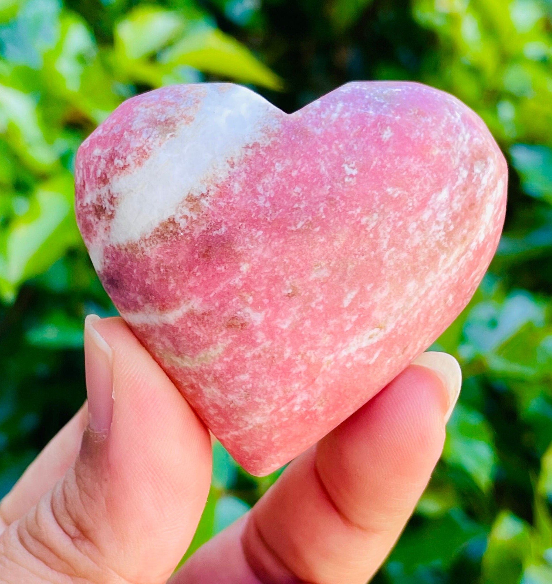 Polished Pink Rhodonite Crystal Heart: American Gemstone Carving