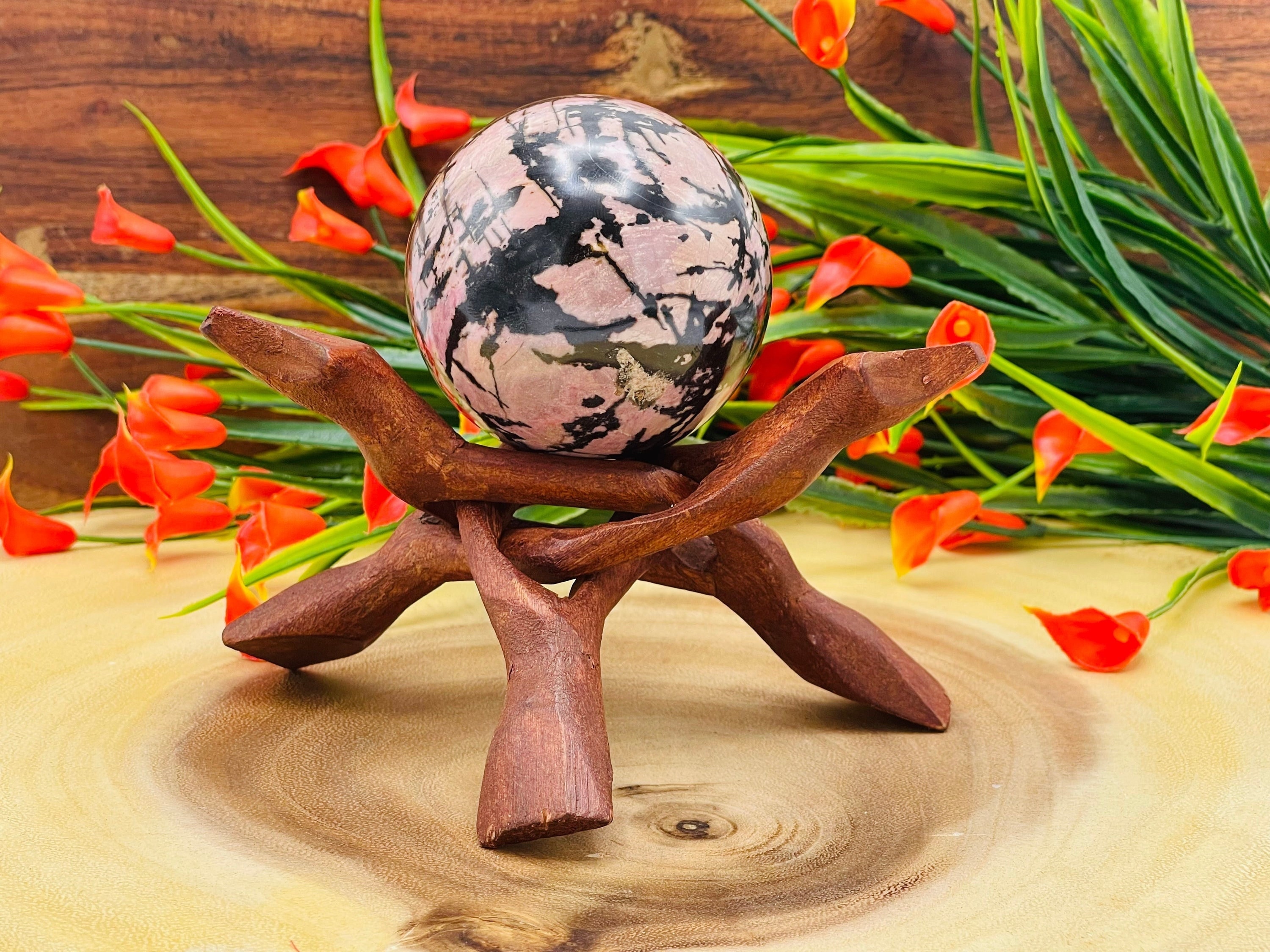 Rhodonite Sphere, Rhodonite Crystal Ball, Cleansing And Balance, 2 - 2.5 Inch