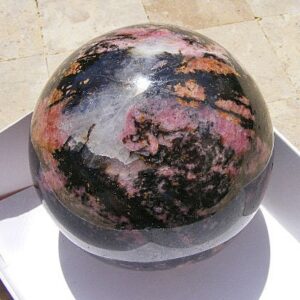 RHODONITE SPHERE, Striking Pink And Black, Natural Colors, Quartz Inclusions, 70mm, 623 Grams RHODONITE SPHERE, Striking Pink And Black, Natural Colors, Quartz Inclusions, 70mm, 623 Grams