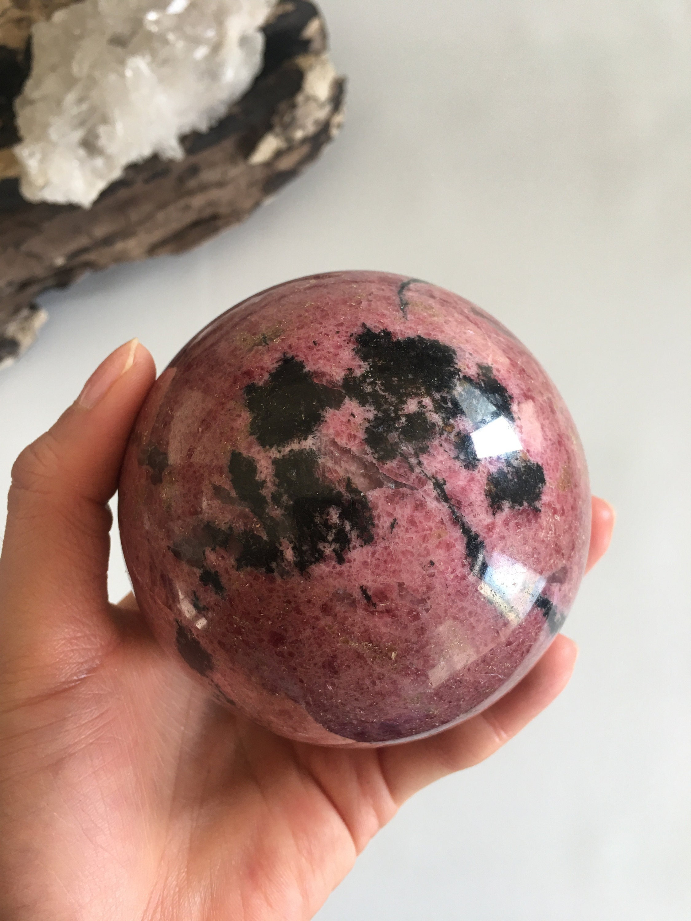 Xl Rhodonite Sphere, Polished Crystal Ball (8cm)