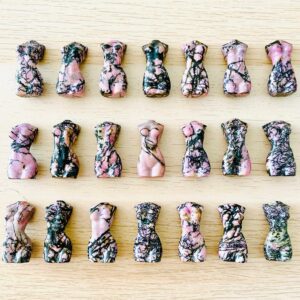 Rhodonite Crystal Body Carving: Pink Gray Black Tumbled Gemstone Rhodonite Crystal Body Carving: Pink Gray Black Tumbled Gemstone
