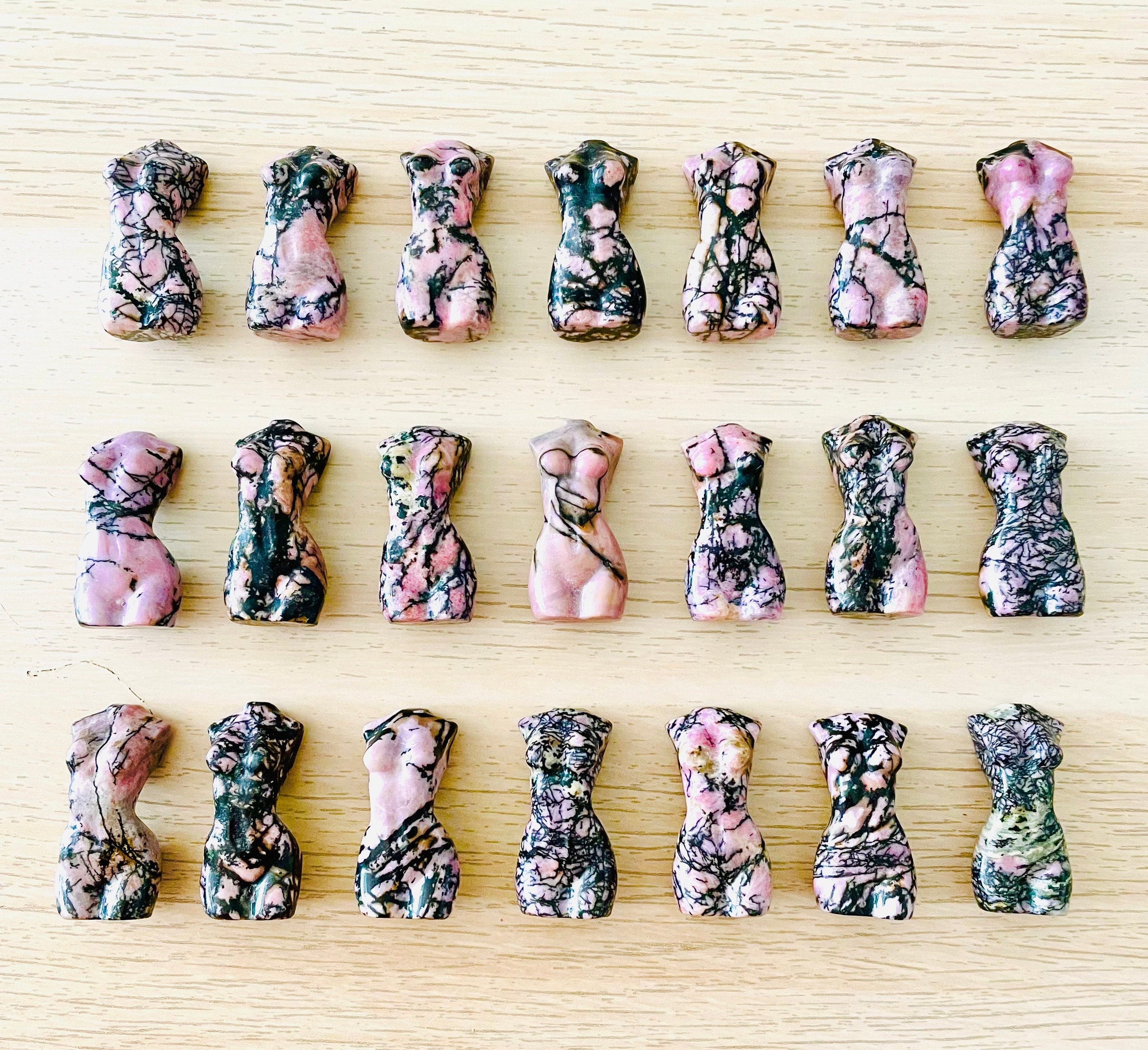 Rhodonite Crystal Body Carving: Pink Gray Black Tumbled Gemstone