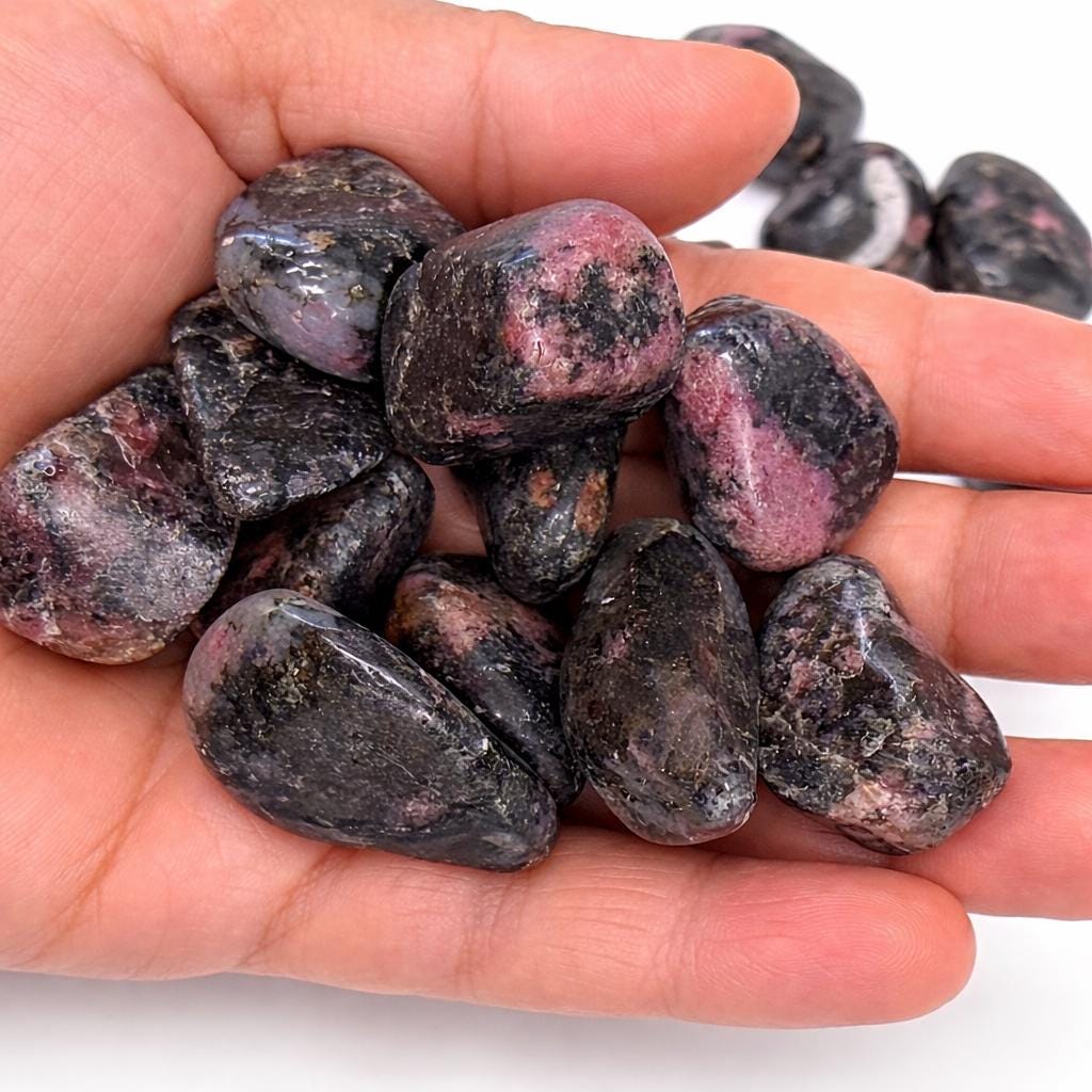 Rhodonite Tumbled Crystals (0.75"–1.2") | Heart Chakra Stones | Bulk Pink Black Gemstones