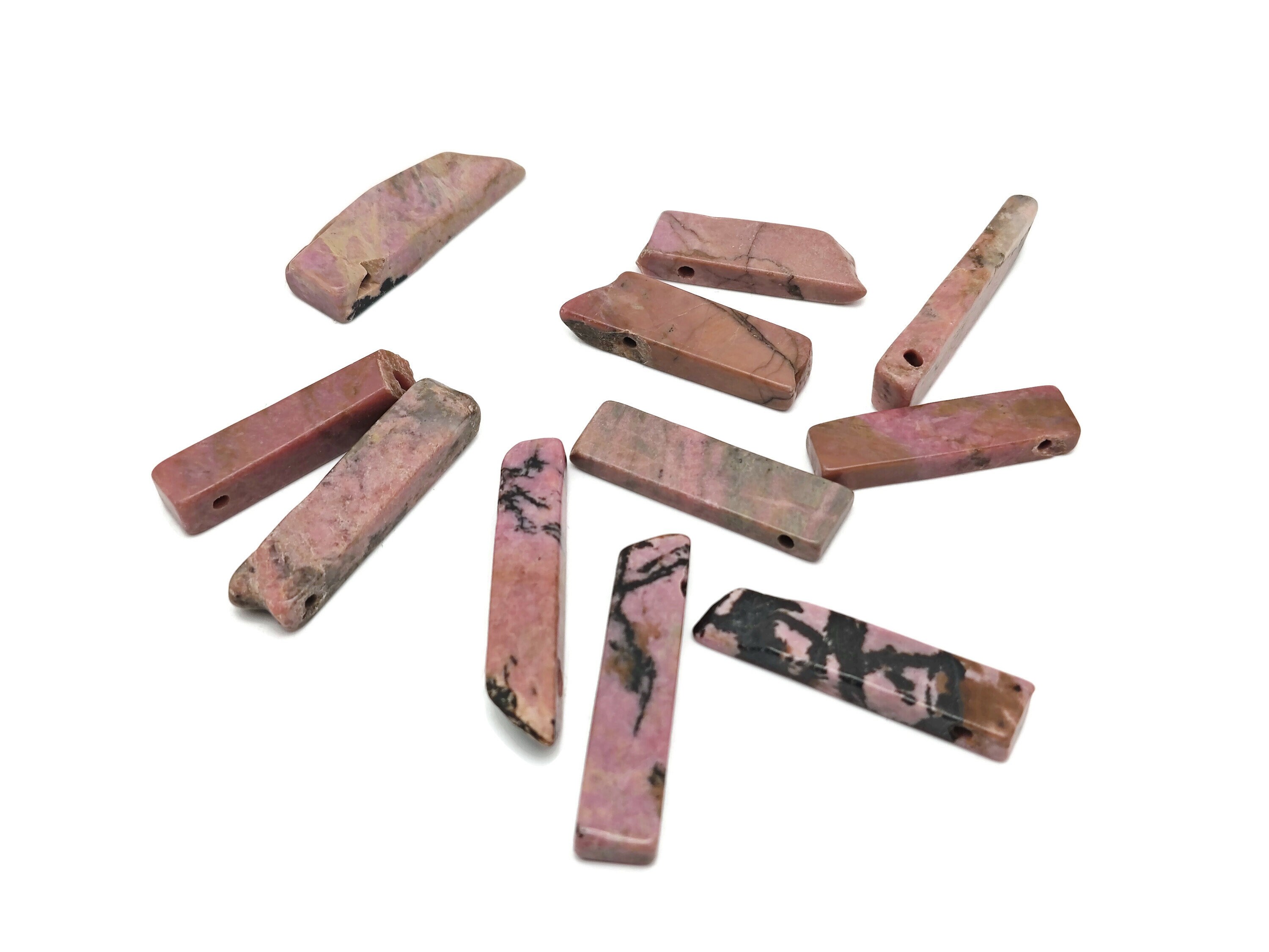 Rhodonite Drilled Tumbled Stones - Rectangle Hole Tumbled Stone - Making Jewelry Cytsals - Bulk Stones - Nc1668