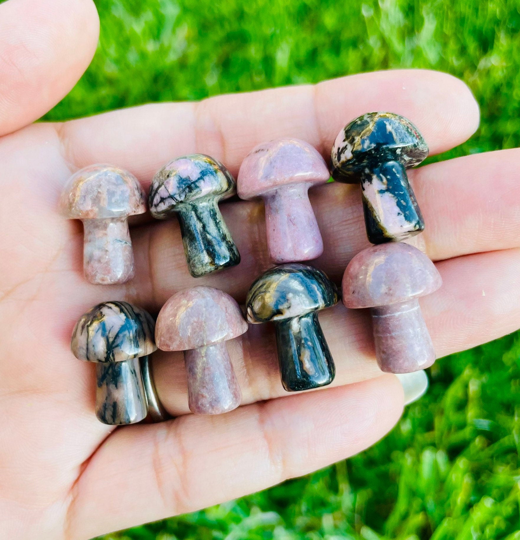 Rhodonite Mushroom: Mini Tumbled Pink Crystal Stone