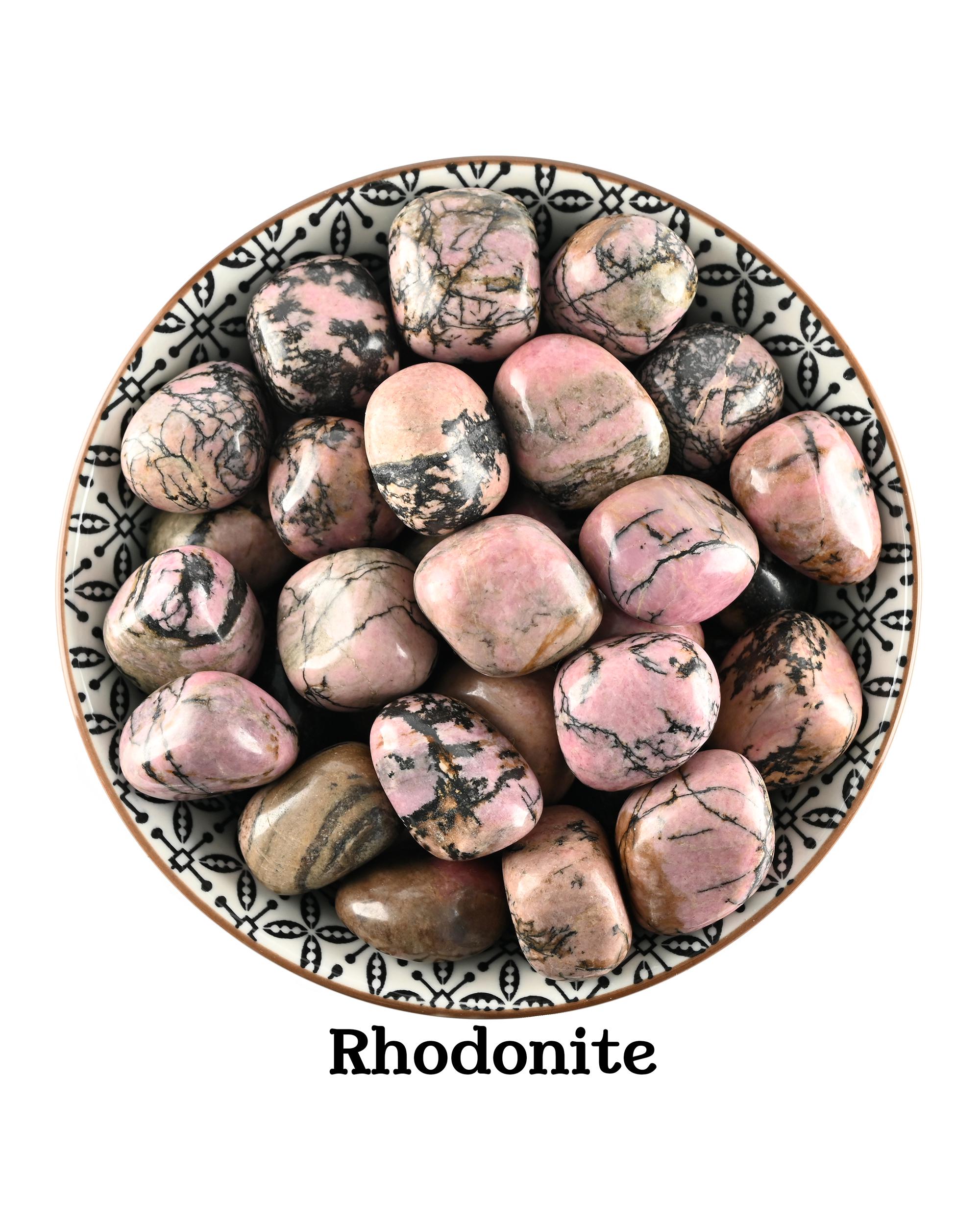 Rhodonite Tumbled Stone, Polished Pink And Black Crystal, Emotional Healing And Love