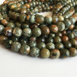 Rhyolite, 8mm Beads, Rainforest Jasper, Green Beads Gemstone Beads Green Gemstone Moss Green 6mm Beads, Green Rhyolite, Jewelry Making Beads