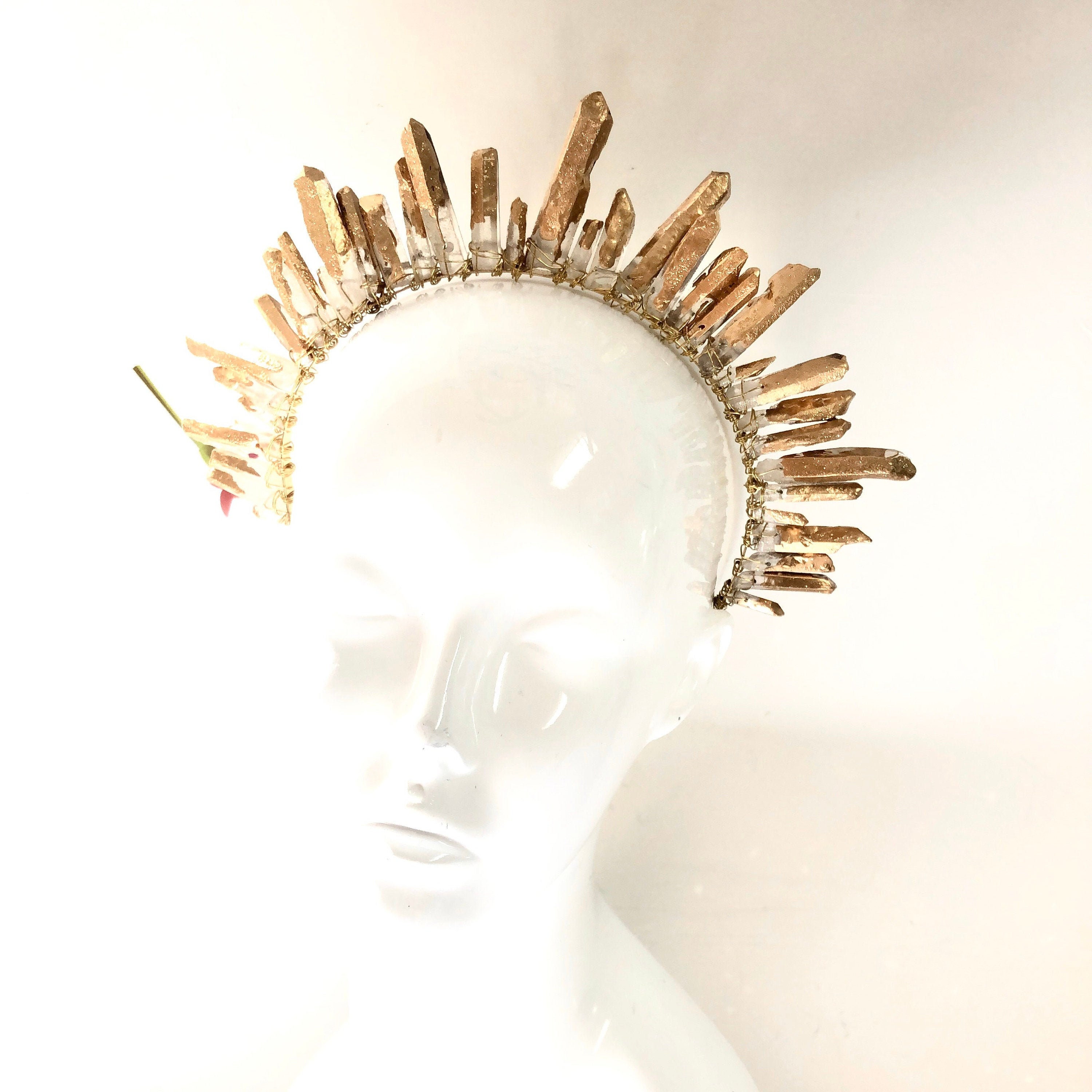 Rock Crystal Crown, Natural Quartz Crown Quartz Tiara Women Natural Stone Halo Crystal Crown Greek Goddess Crown