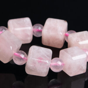 10mm Madagascar Rose Quartz Beads Bracelet Grade Aa Genuine Natural Beveled Edge Faceted Cube Gemstone 7.5" (119344h-2633)