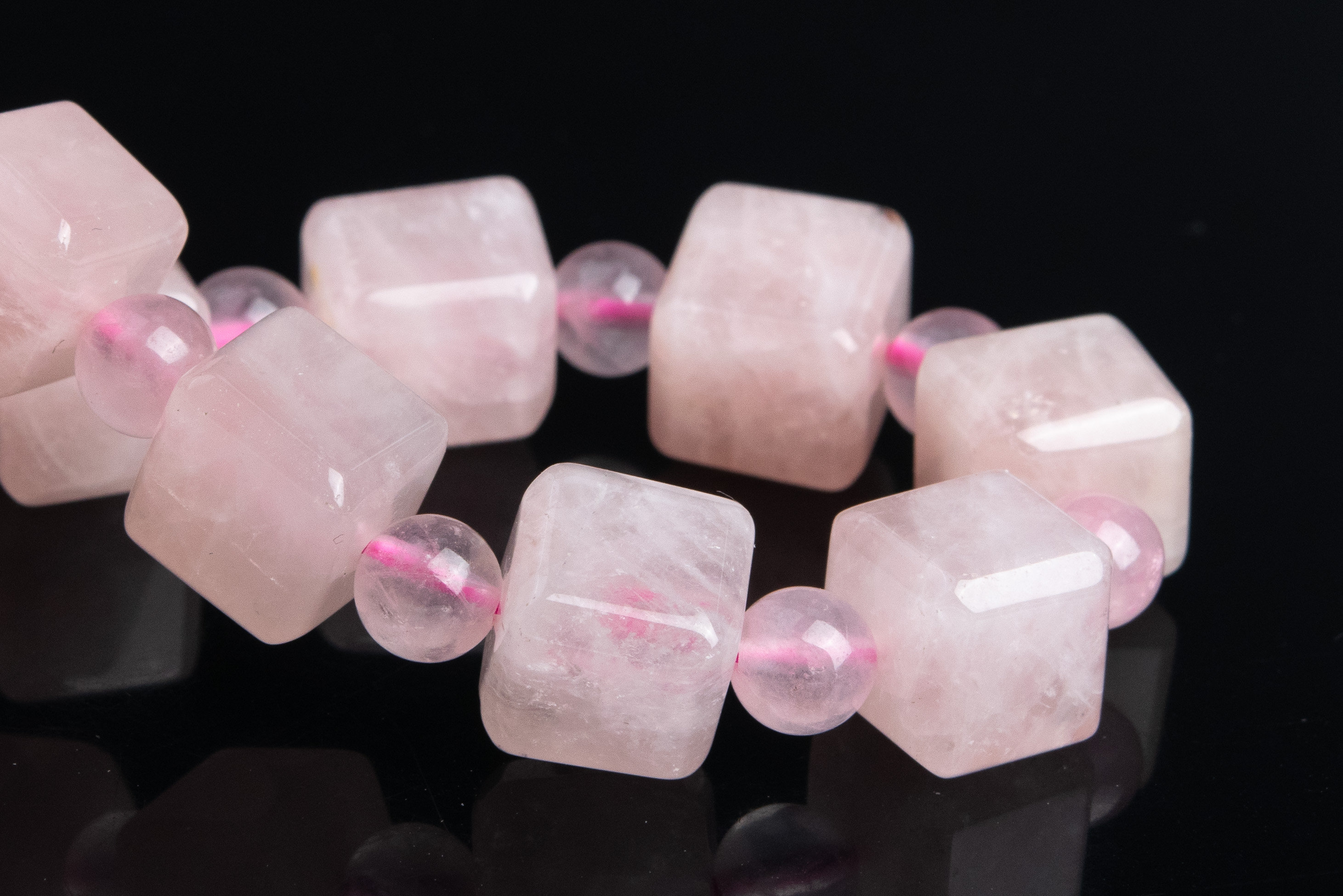 10mm Madagascar Rose Quartz Beads Bracelet Grade Aa Genuine Natural Beveled Edge Faceted Cube Gemstone 7.5" (119344h-2633)
