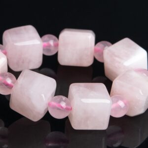 10mm Madagascar Rose Quartz Beads Bracelet Grade Aa Genuine Natural Beveled Edge Faceted Cube Gemstone 7.5" (119343h-2633)