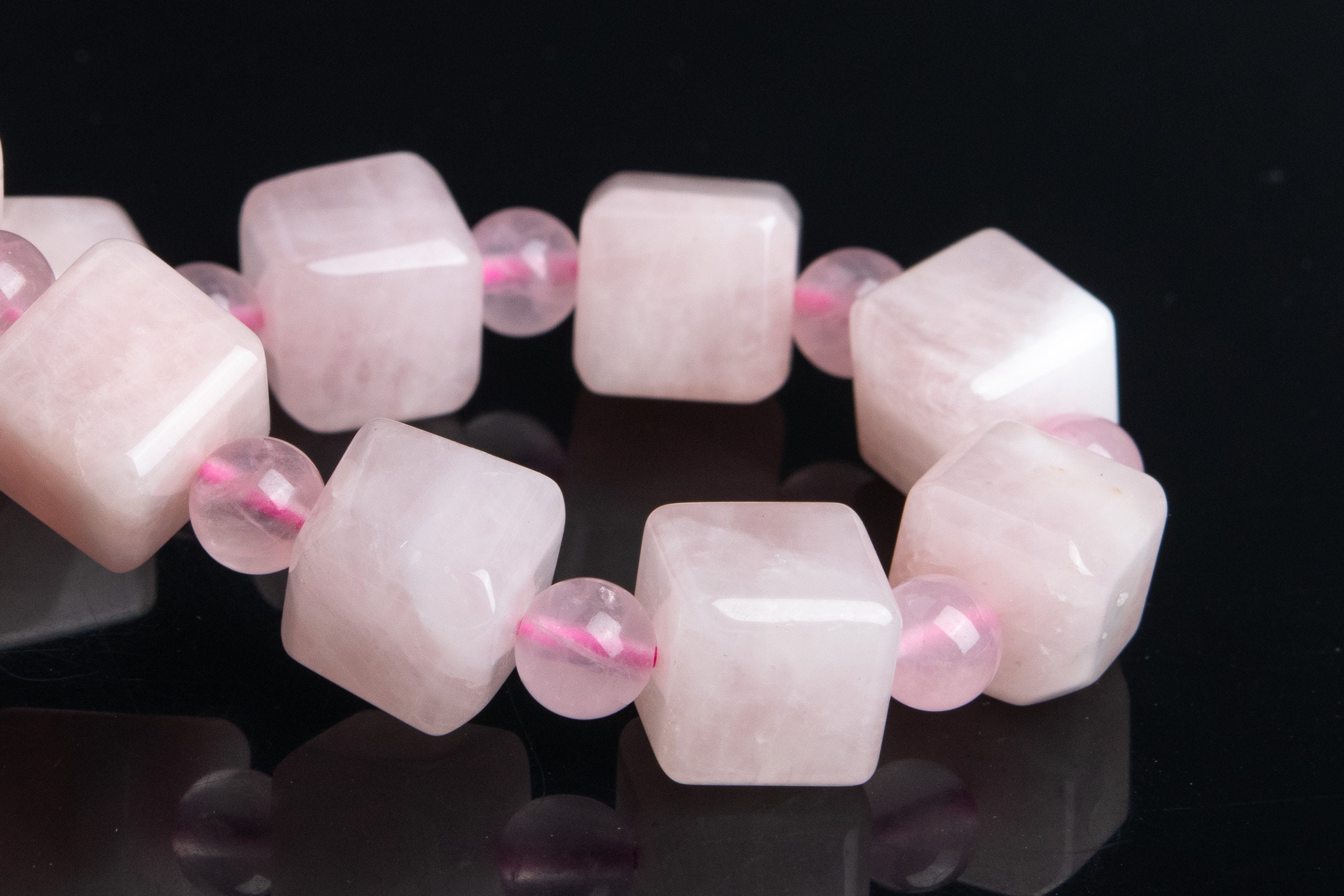 10mm Madagascar Rose Quartz Beads Bracelet Grade Aa Genuine Natural Beveled Edge Faceted Cube Gemstone 7.5" (119343h-2633)