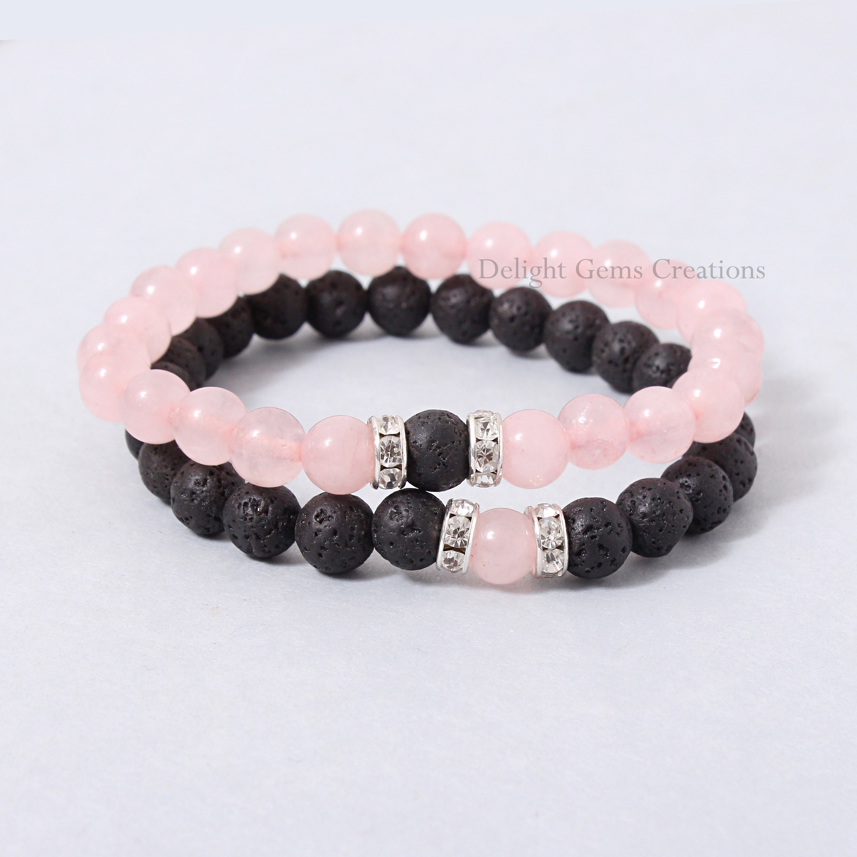 8mm Rose Quartz And Lava Stretch Bracelet, Rose Quartz And Lava Couples Beaded Bracelet, Handmade Bracelet, A Symbol Of Love And Protection