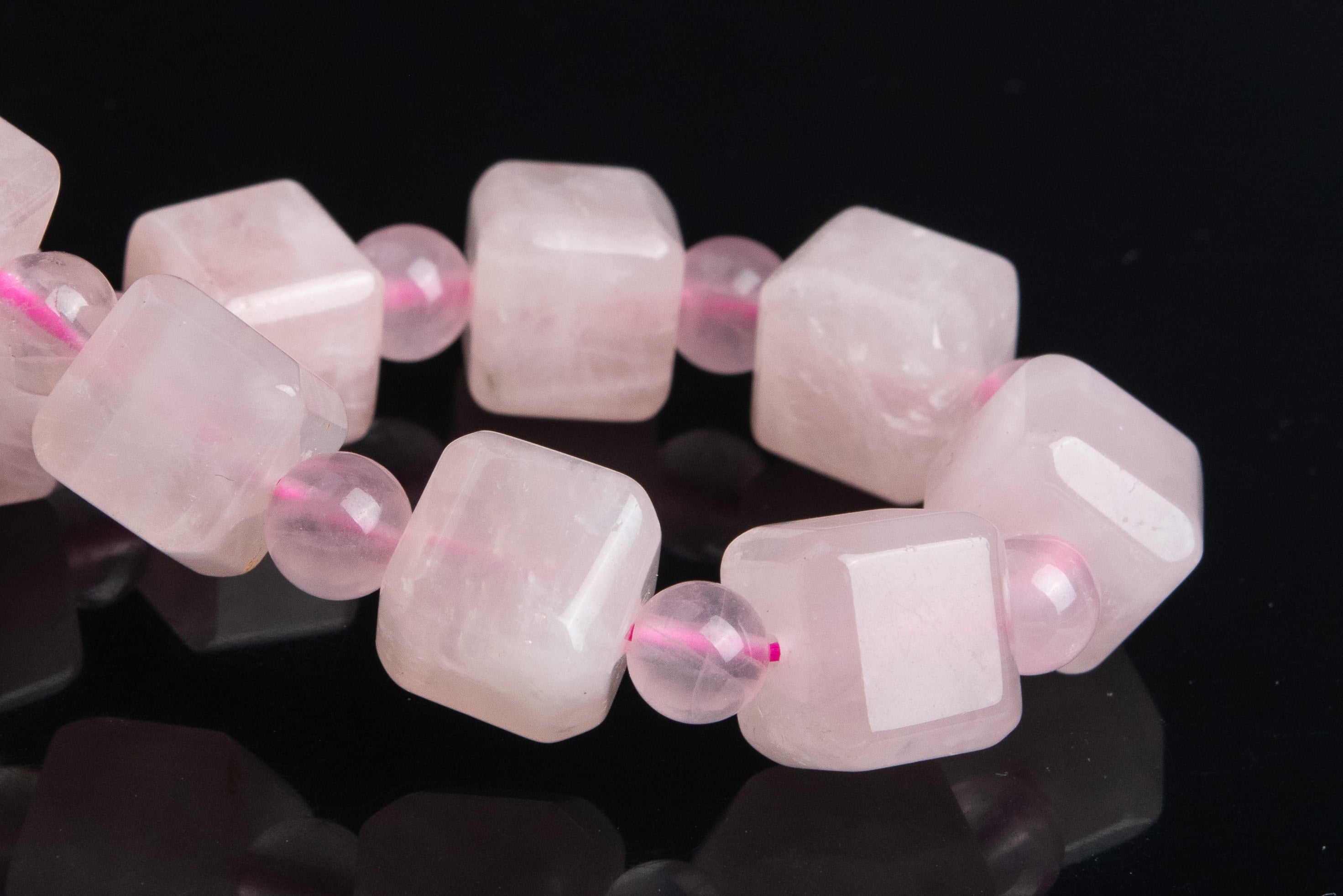 9-10mm Madagascar Rose Quartz Beads Bracelet Grade Aa Genuine Natural Beveled Edge Faceted Cube Gemstone 7.5" (119338h-2632)