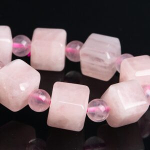 9-10mm Madagascar Rose Quartz Beads Bracelet Grade Aa Genuine Natural Beveled Edge Faceted Cube Gemstone 7.5" Bulk Lot Options(119339h-2632)