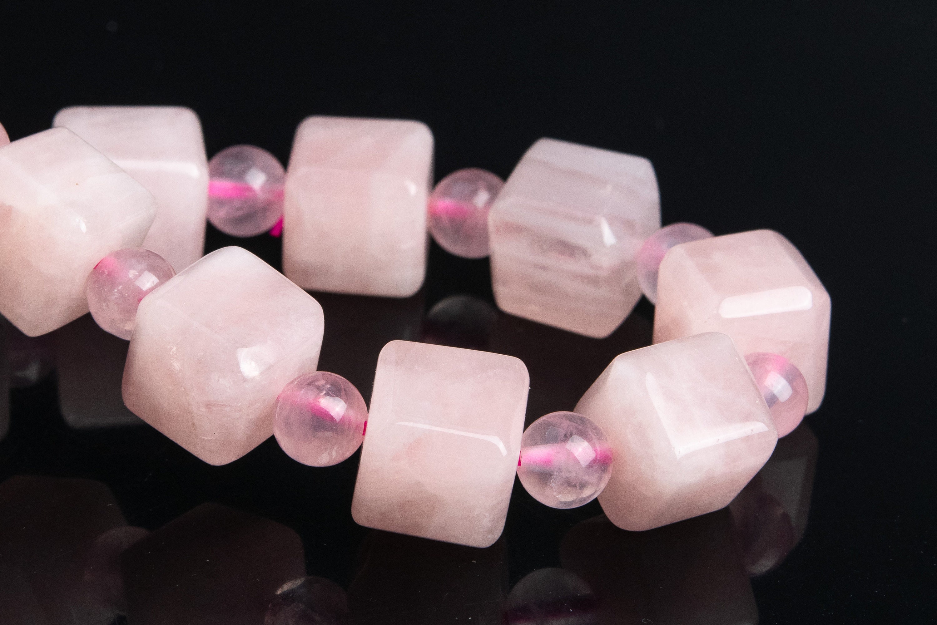 9-10mm Madagascar Rose Quartz Beads Bracelet Grade Aa Genuine Natural Beveled Edge Faceted Cube Gemstone 7.5" Bulk Lot Options(119339h-2632)