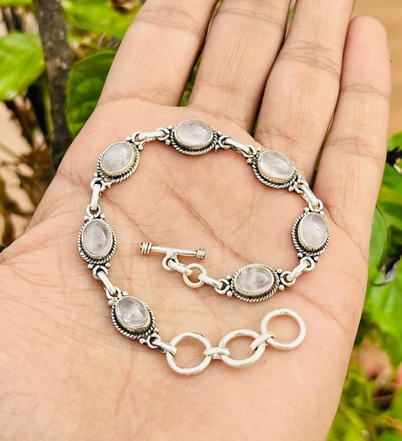 Rose Quartz Bracelet, 925 Sterling Silver Bracelet, Dainty Gemstone Bracelet, Delicate Handmade Bracelet, Classic Simple Bracelet, Gift