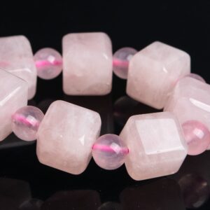 9mm Madagascar Rose Quartz Beads Bracelet Grade Aa Genuine Natural Beveled Edge Faceted Cube Gemstone 7" (119334h-2632)