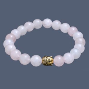 Rose Quartz Beaded Bracelet With Buddha Charm, 10mm Round Beads