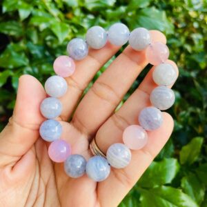 Blue Rose Quartz Crystal Bracelet: Round Gemstone Bead, 7.5" 12mm