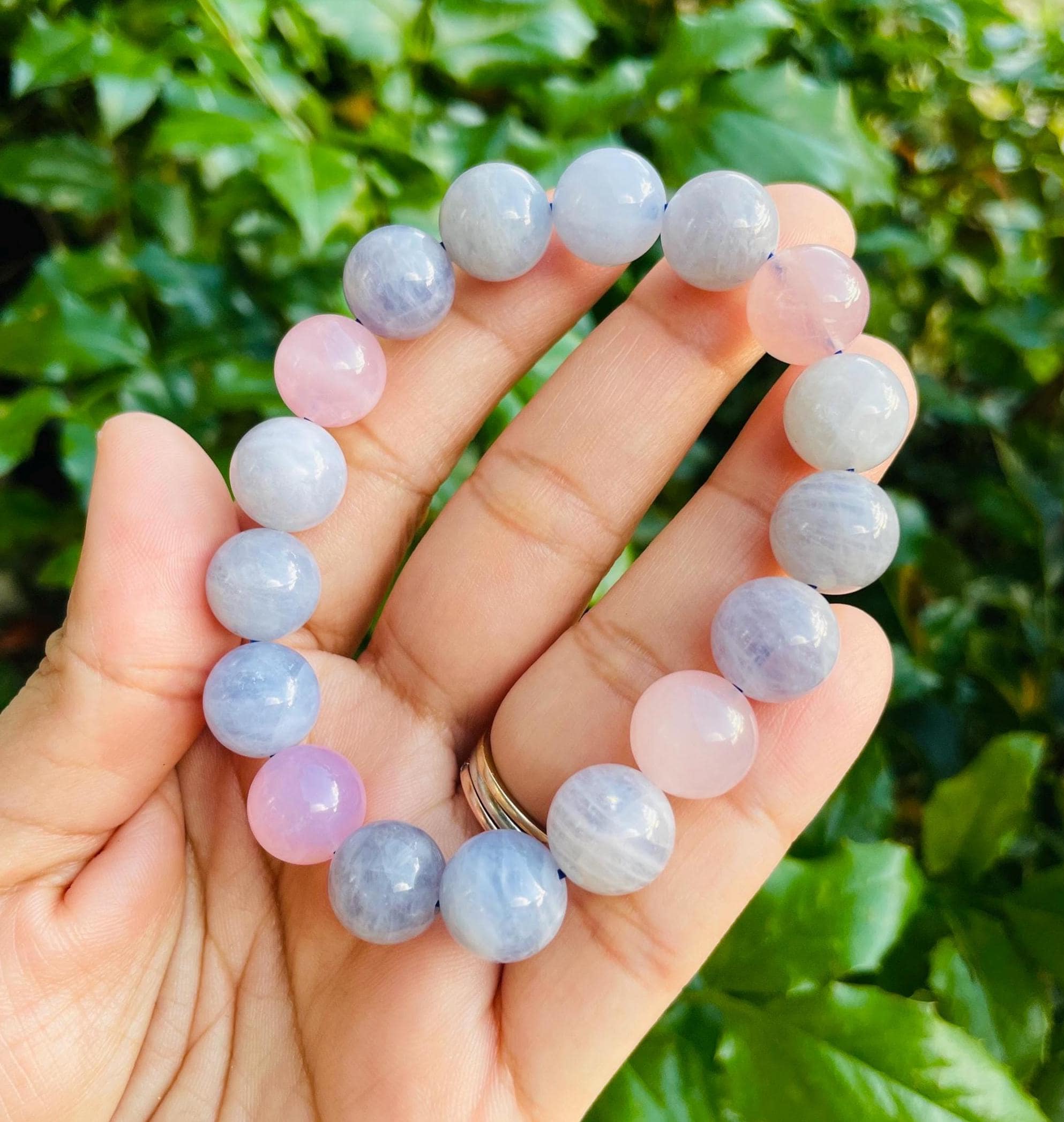 Blue Rose Quartz Crystal Bracelet: Round Gemstone Bead, 7.5" 12mm
