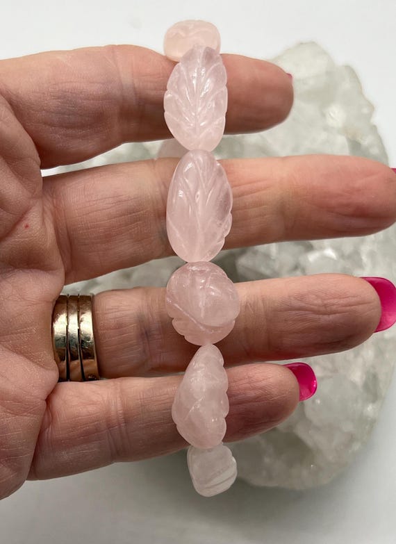 Carved Rose Quartz Beaded Bracelet