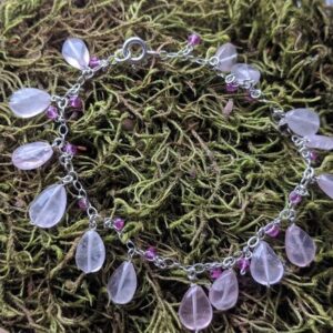 Dainty Bracelet, Rose Quartz, Hot Pink Quartz Briolette Gemstone Bracelet, Silver Jewelry, Birthday & Christmas Gifts