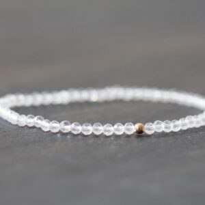 Dainty Rose Quartz Bracelet, Pale Pink Gemstone Jewelry, Delicate Beaded Stretch Bracelet