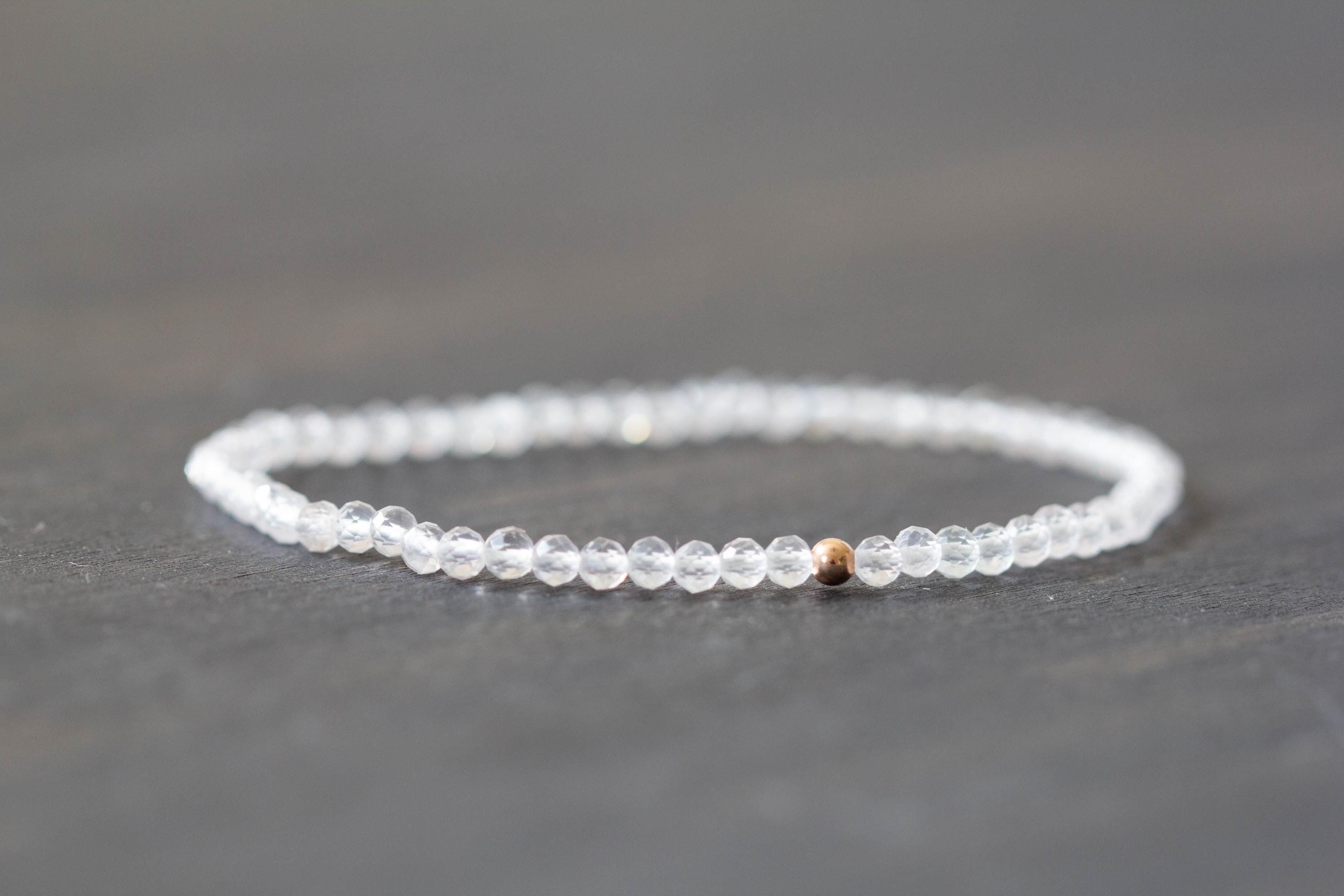 Dainty Rose Quartz Bracelet, Pale Pink Gemstone Jewelry, Delicate Beaded Stretch Bracelet