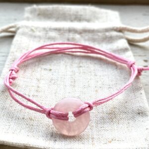 Rose Quartz Donut Bracelet for her: Adjustable Gemstone, Emotional Healing