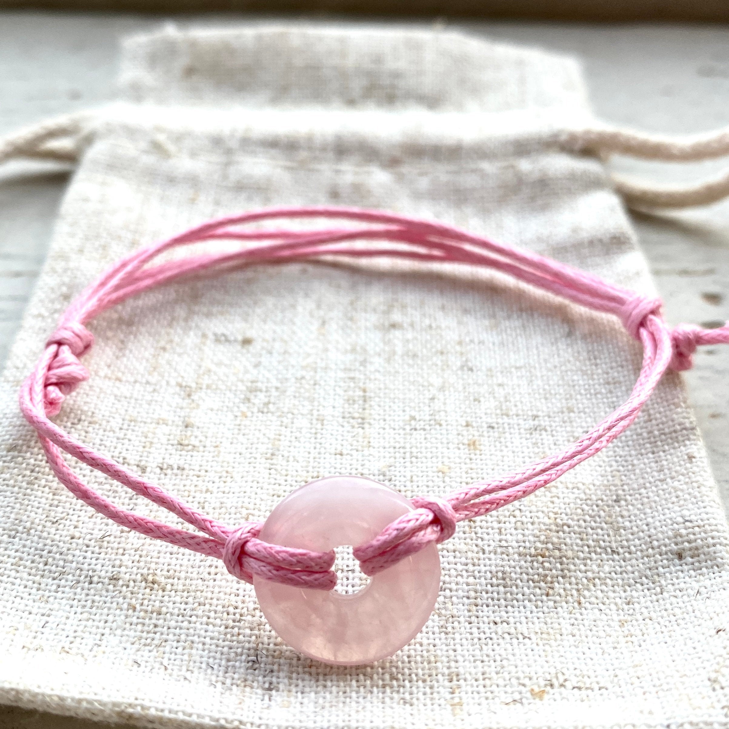 Rose Quartz Donut Bracelet For Her: Adjustable Gemstone, Emotional Healing